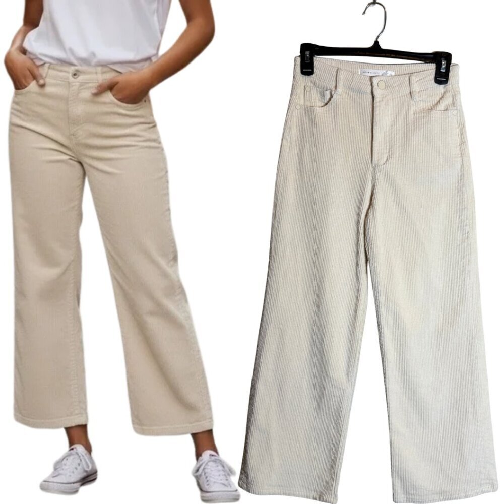 Altar'd State Cece Corduroy Wide Leg Cropped Pants Womens 25 Ivory Bohemian Chic